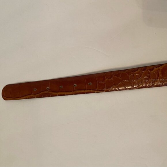 USA MADE MENS BELT BROWN CROC LOOK LEATHER IMPORTED PIG GOLD TONE BUCKLE 38 - Picture 10 of 11